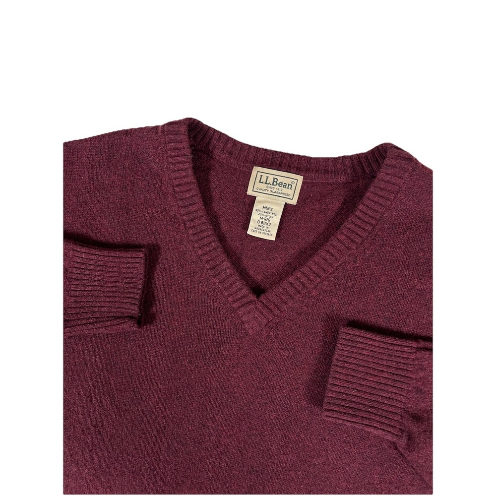 L.L. Bean 0 BHX2 Lambs Wool Blend Maroon Red V-Neck Pullover Sweater Men's M Reg